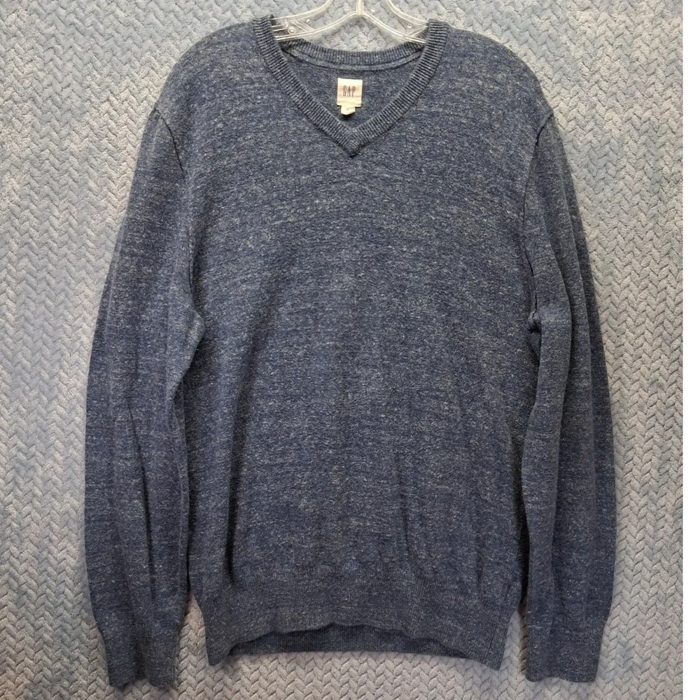 Gap Mens XL Blue Marled V-Neck Cotton Blend Pullover Sweater 325301-05